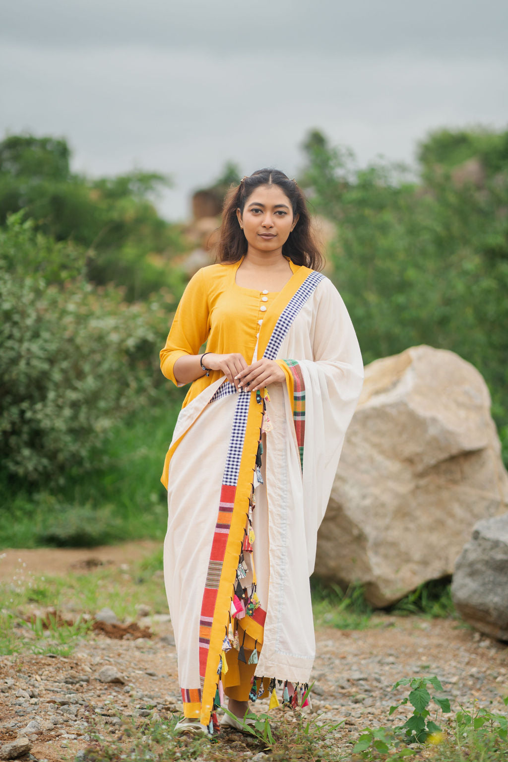 Golden Marigold Cotton kurta set with Dupatta.