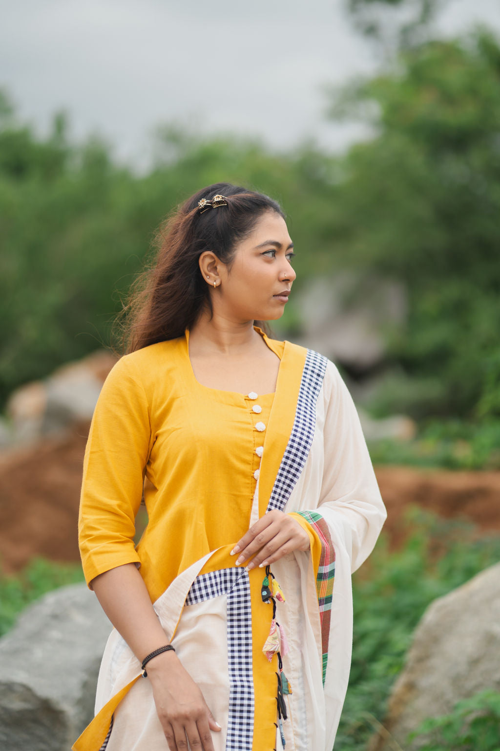 Golden Marigold Cotton kurta set with Dupatta.