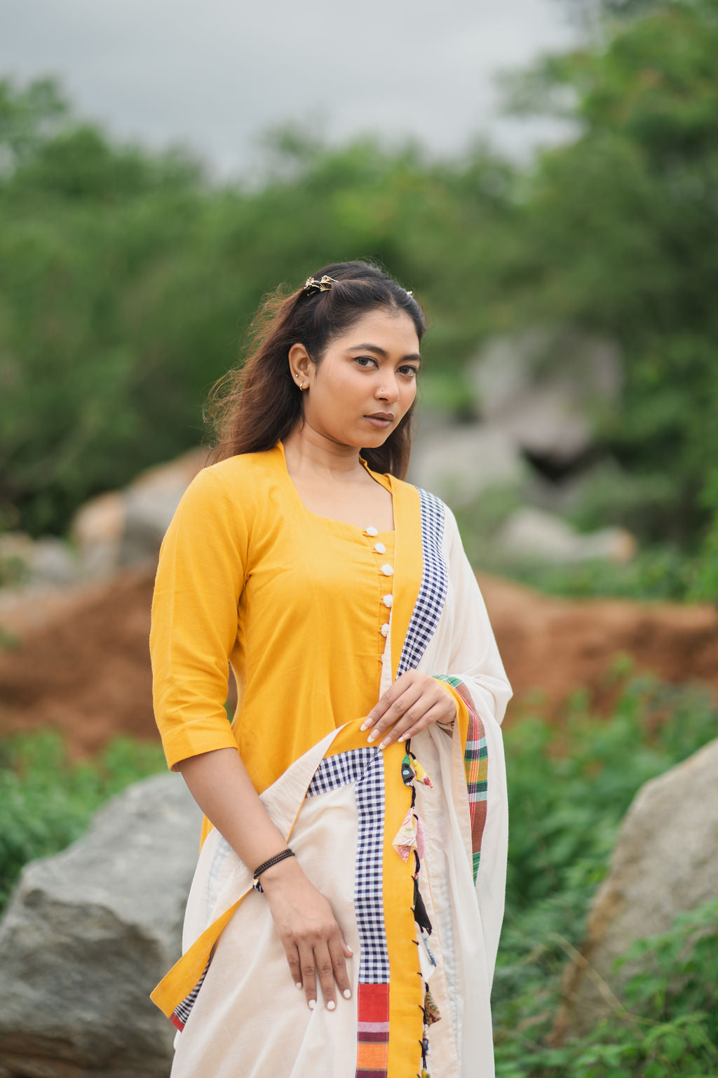 Golden Marigold Cotton kurta set with Dupatta.