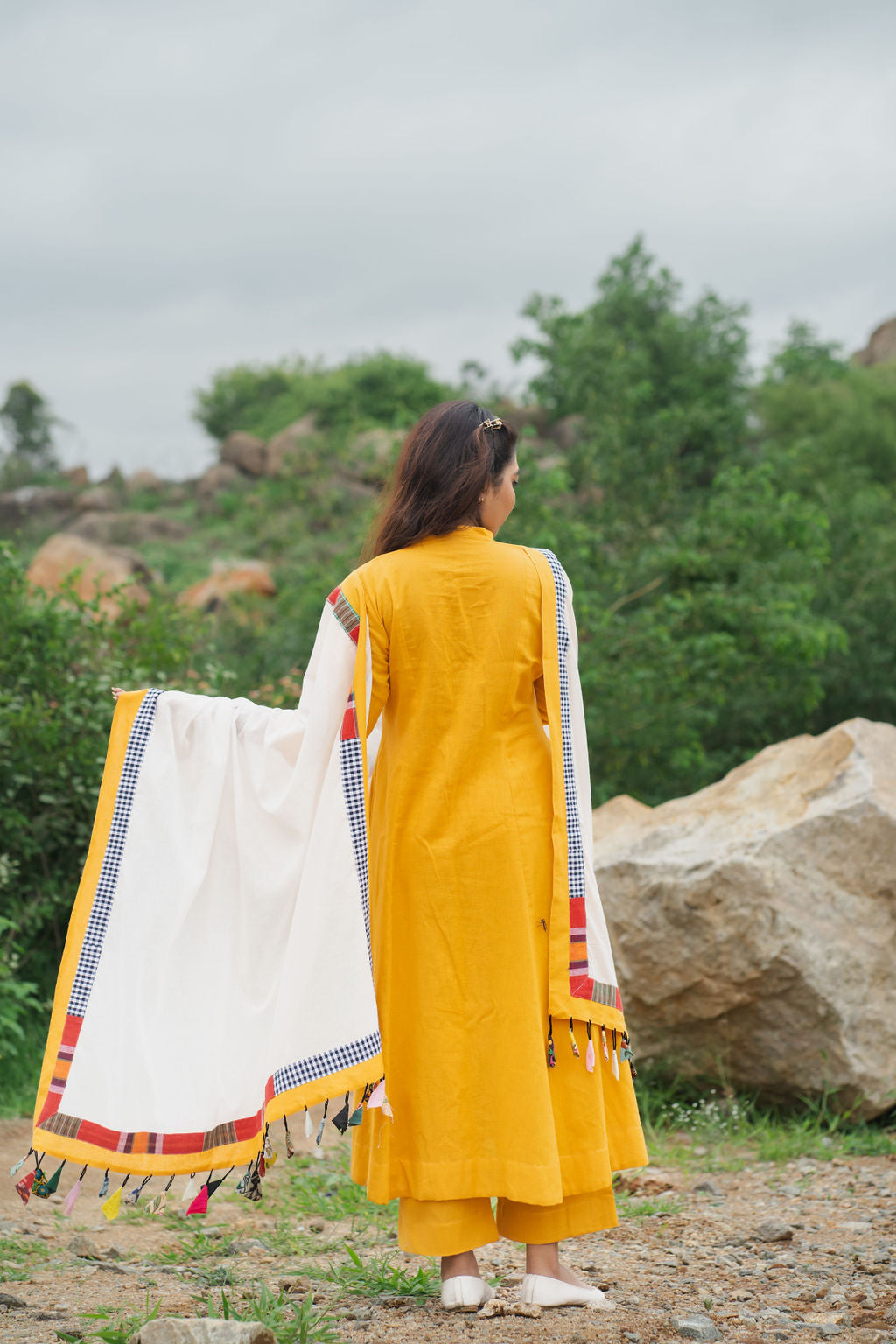 Golden Marigold Cotton kurta set with Dupatta.