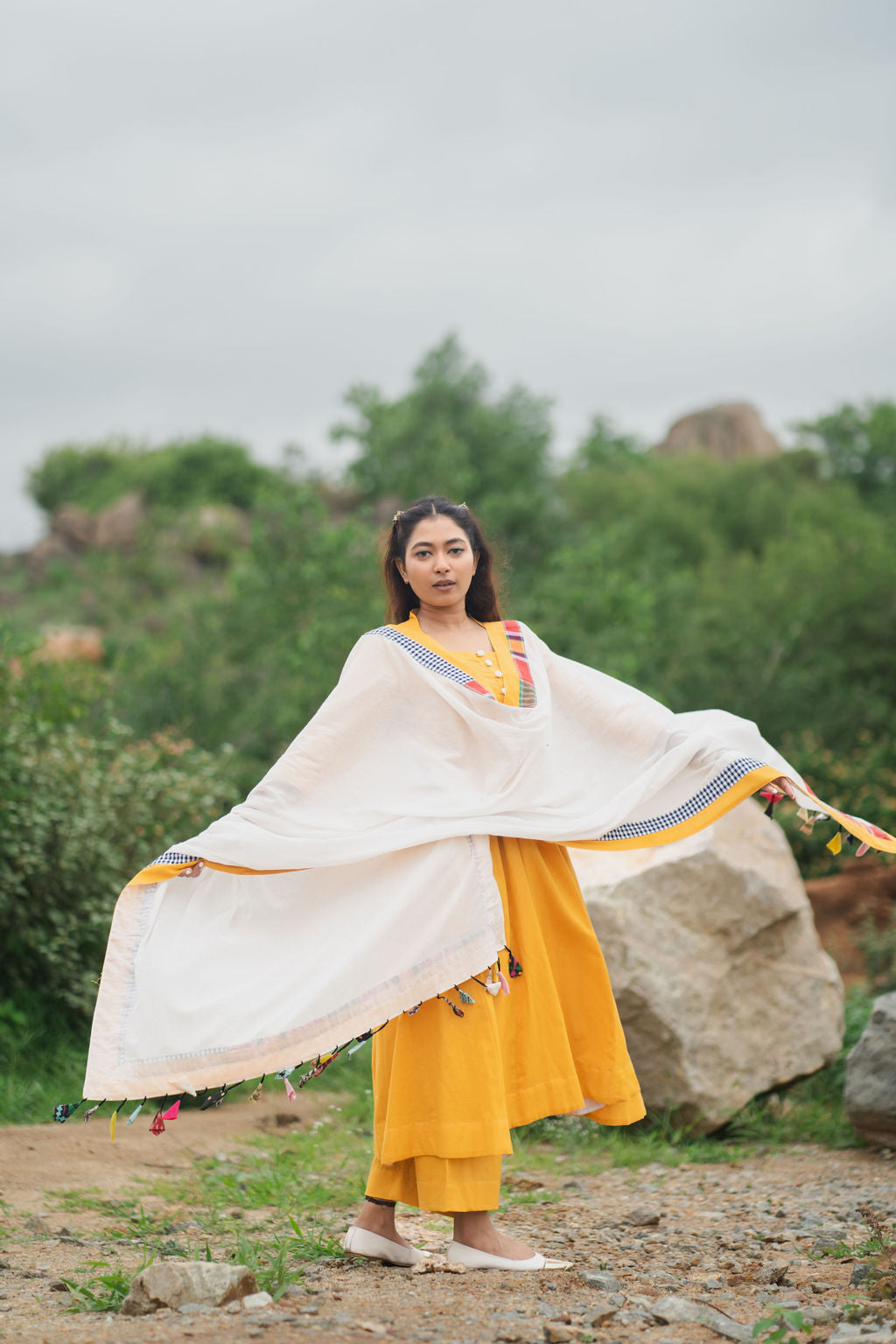 Golden Marigold Cotton kurta set with Dupatta.