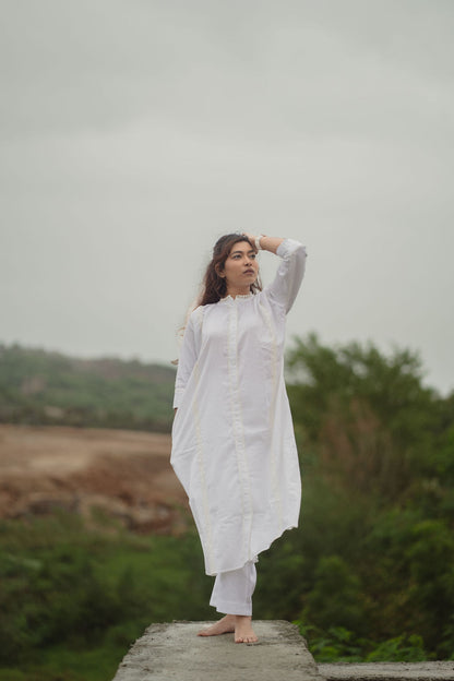 White Lace Trim Kurta Set