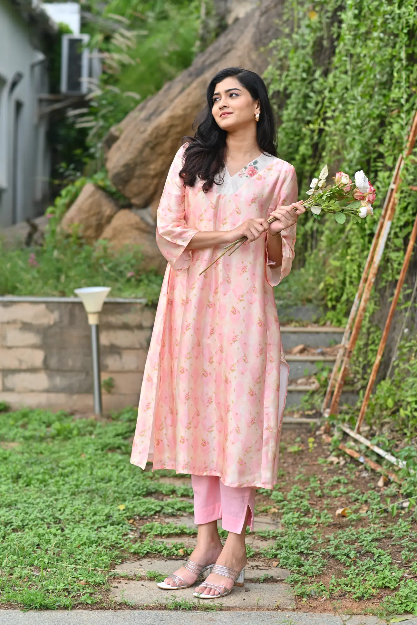 Blush Bloom Silk Phiran Set with Dupatta