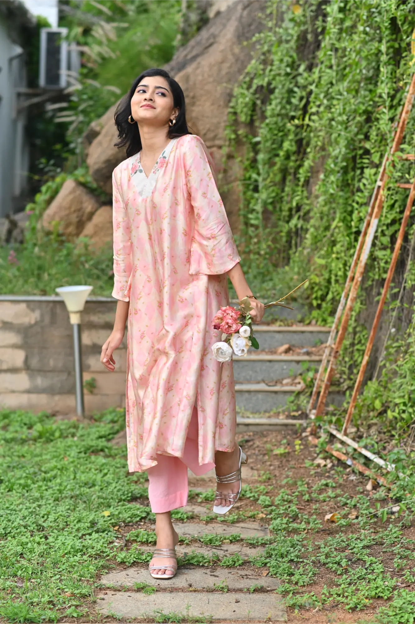 Blush Bloom Silk Phiran Set with Dupatta