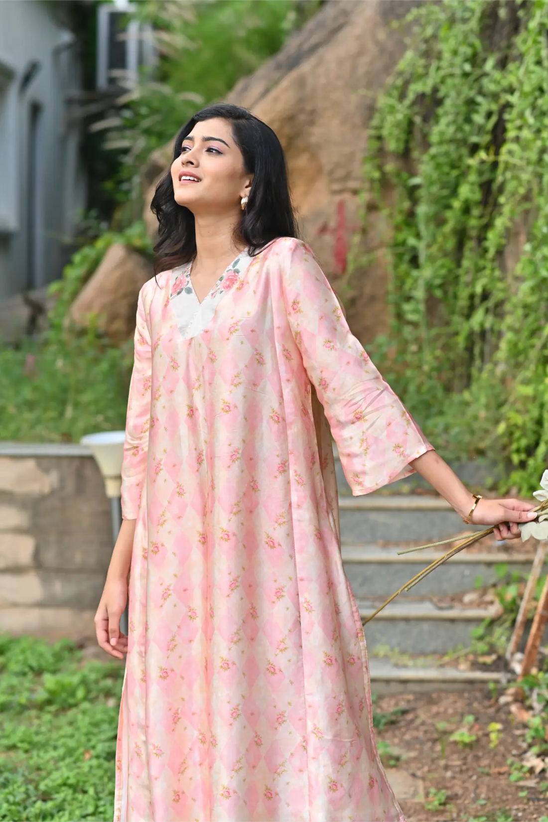 Blush Bloom Silk Phiran with pant