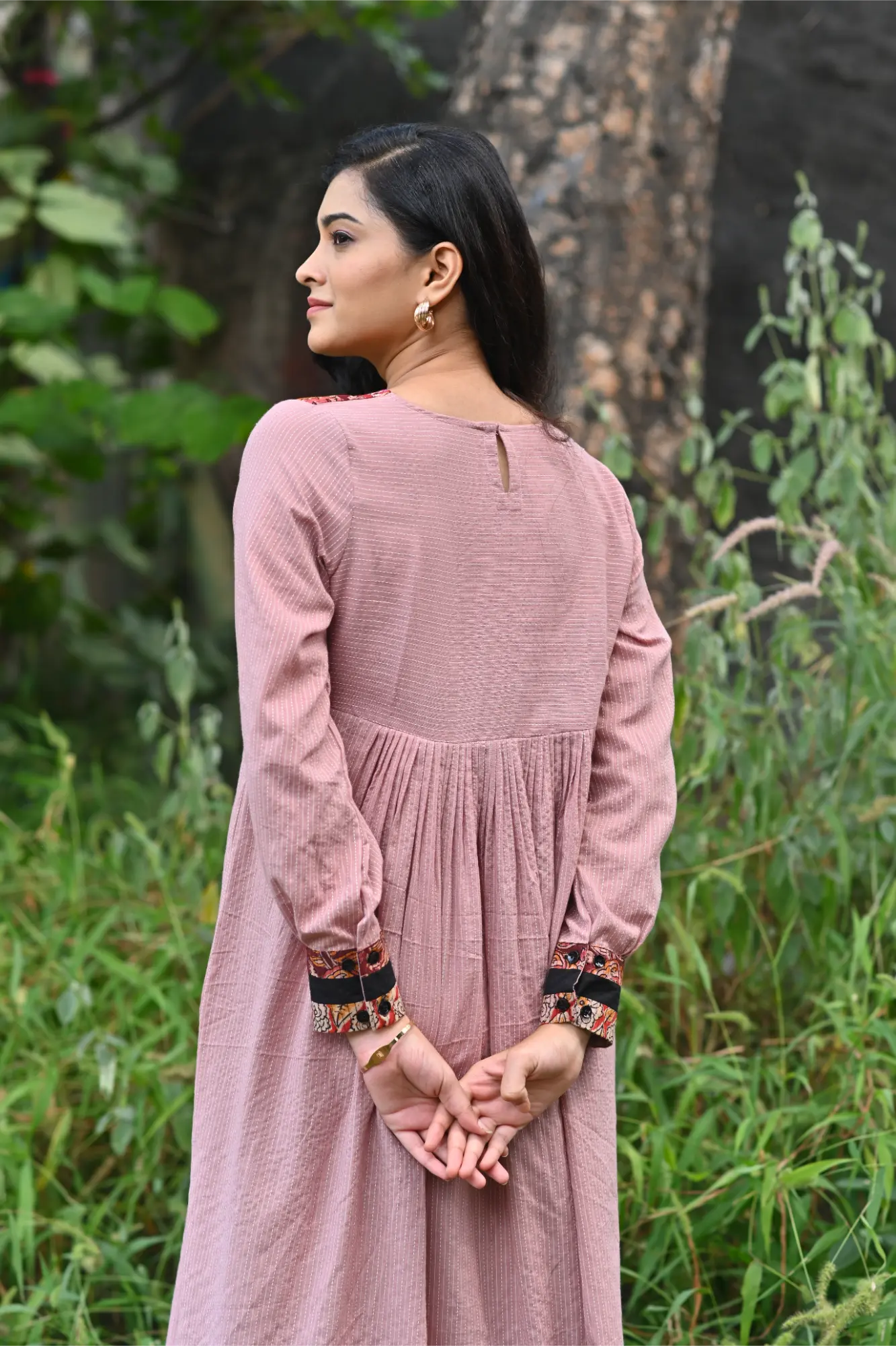 Plum Aura Cotton Dress with Kalamkari Patchwork