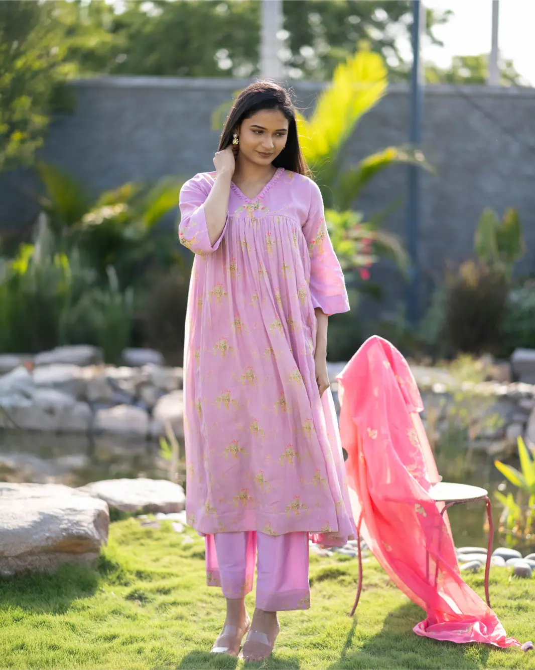 Amethyst Muse -- Vintage Purple Floral Print kurta Set