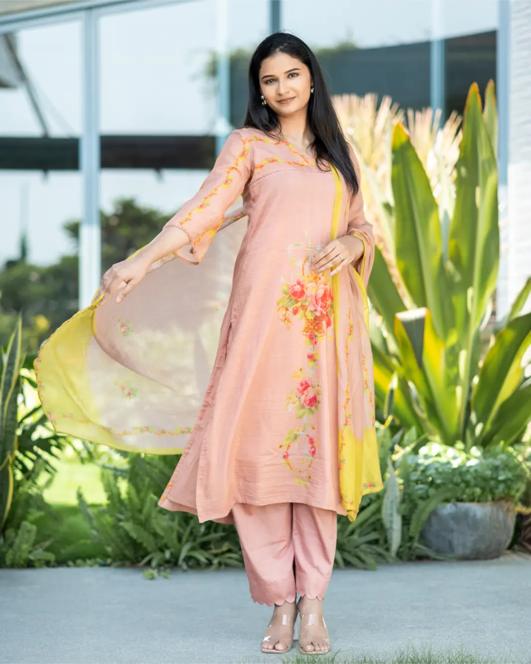 Crimson Vine Kurta Set With Dupatta