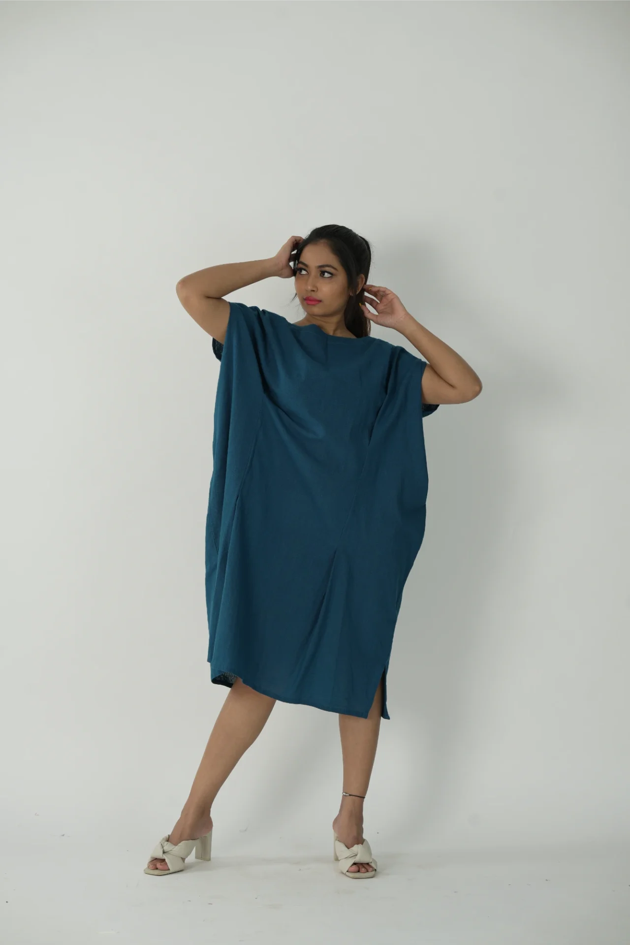 Peacock blue cape dress (summer wear)